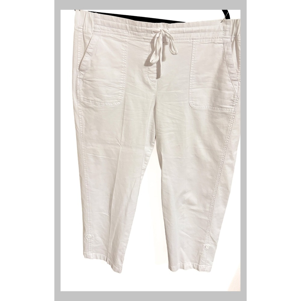 Talbots Womens White Crop Pants Drawstring Waist Patch Pockets Size 16